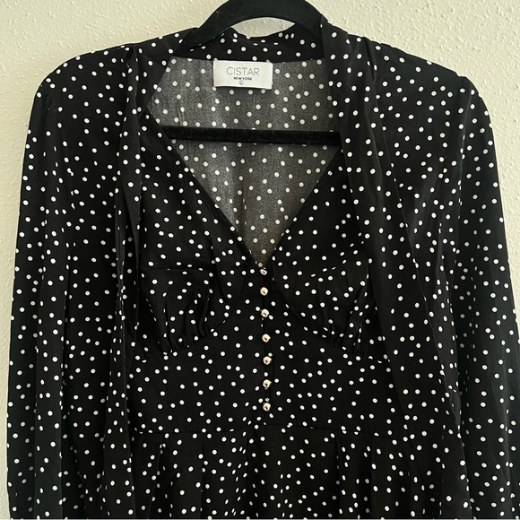 CISTAR M Black White Polka Dot Bow Tie Dress Large - Picture 3 of 8